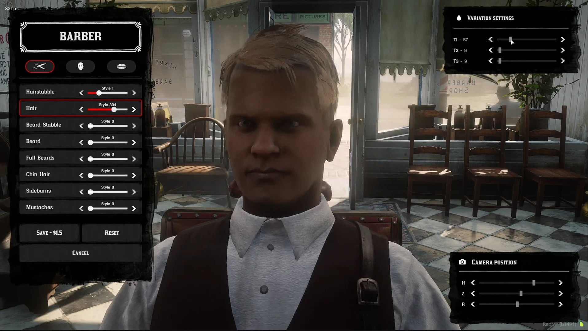 Barber hairstyle and beard categories beside a character preview