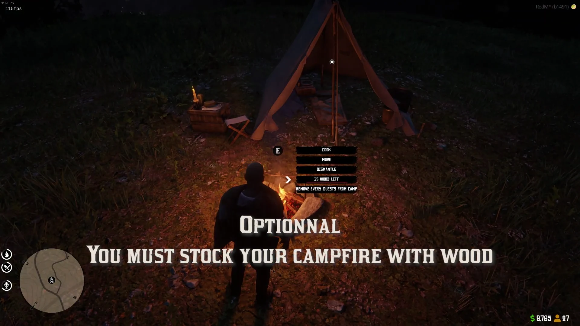Campfire interaction menu in the storefront demonstration of the optional fuel system