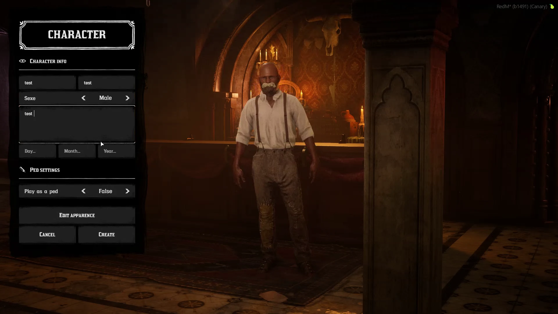 Creator character form showing identity fields and the Edit Appearance action