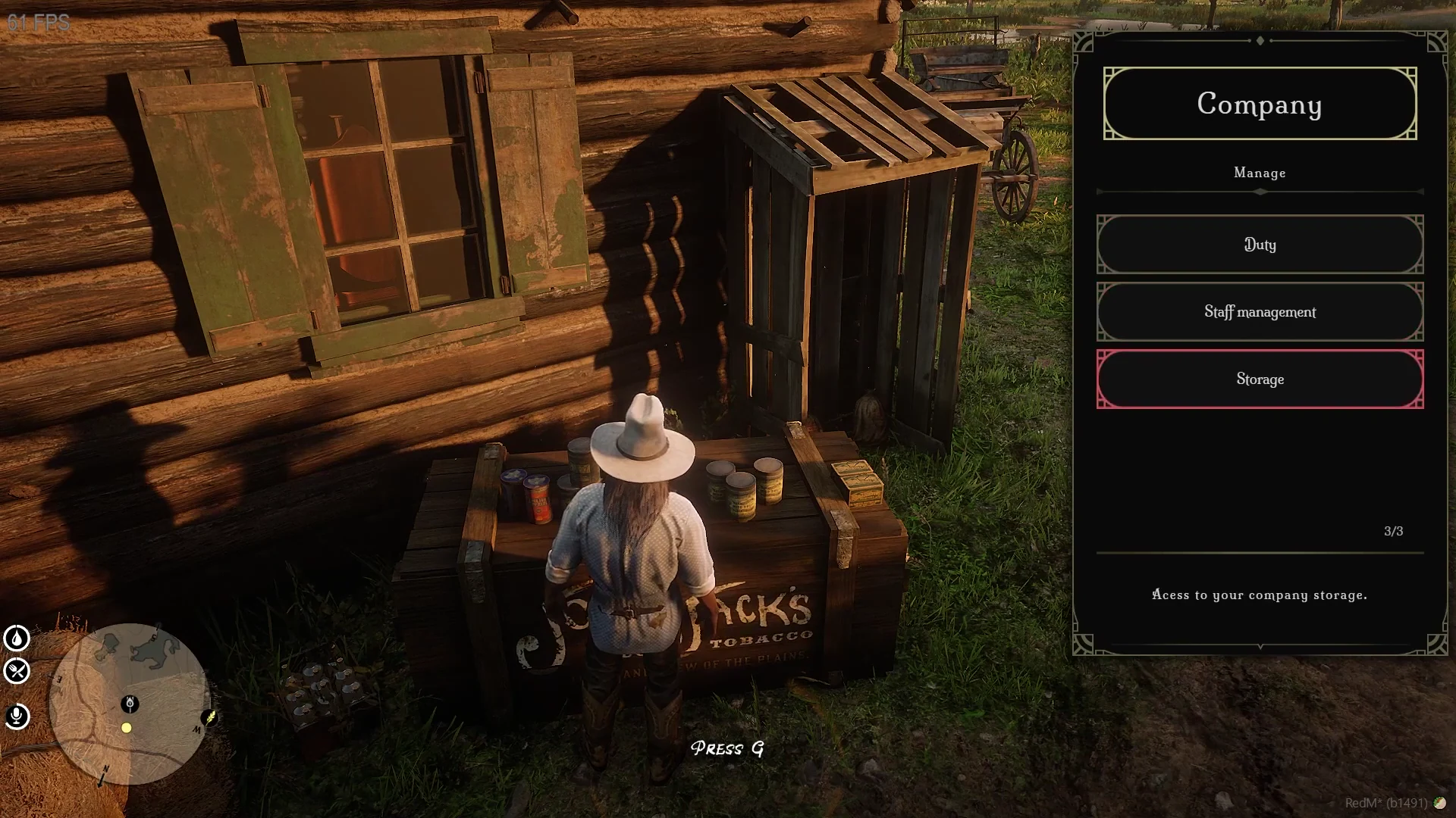 Company menu showing Duty, Staff management and Storage options