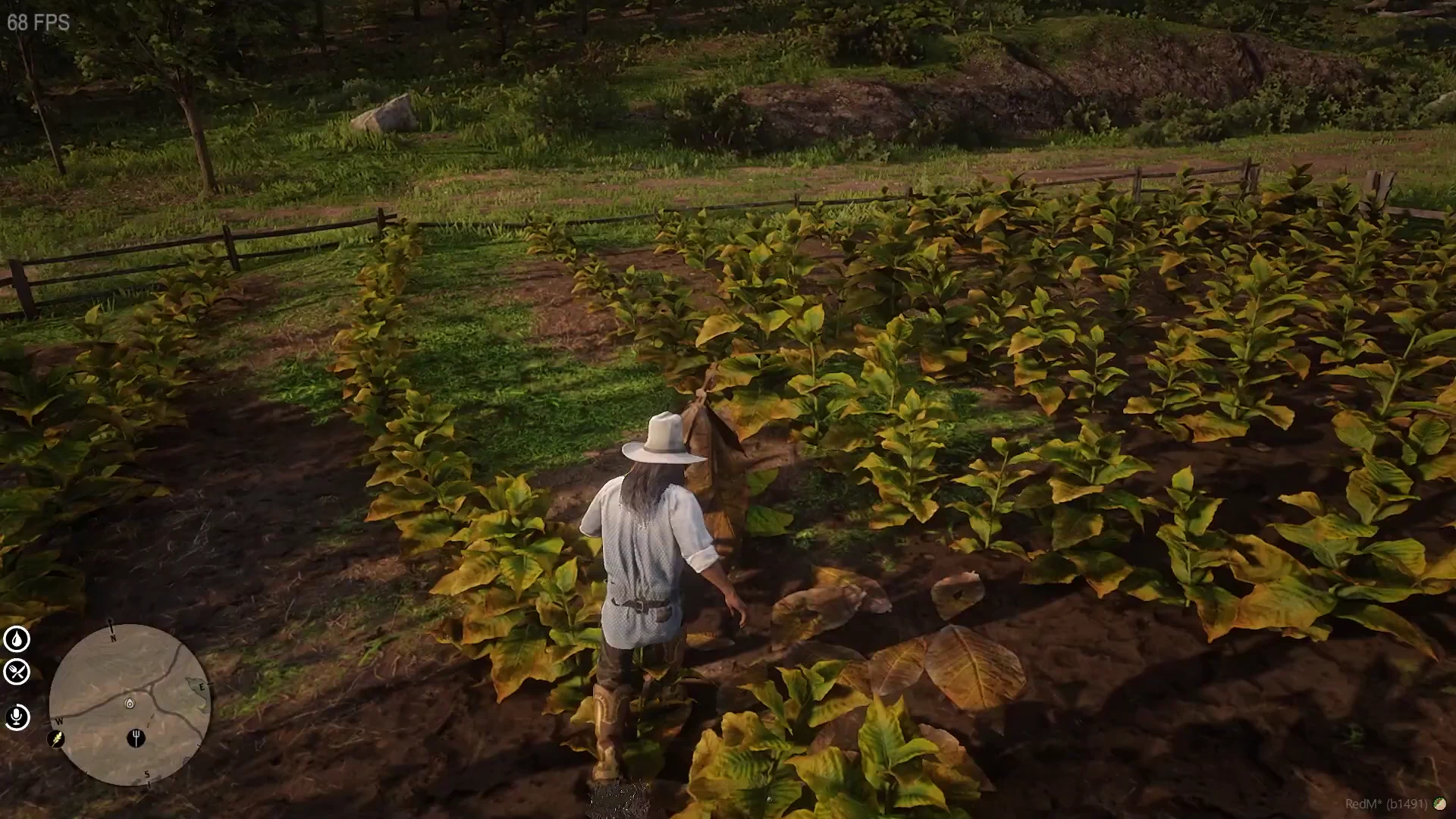 Player working in a crop field during the job gathering demonstration