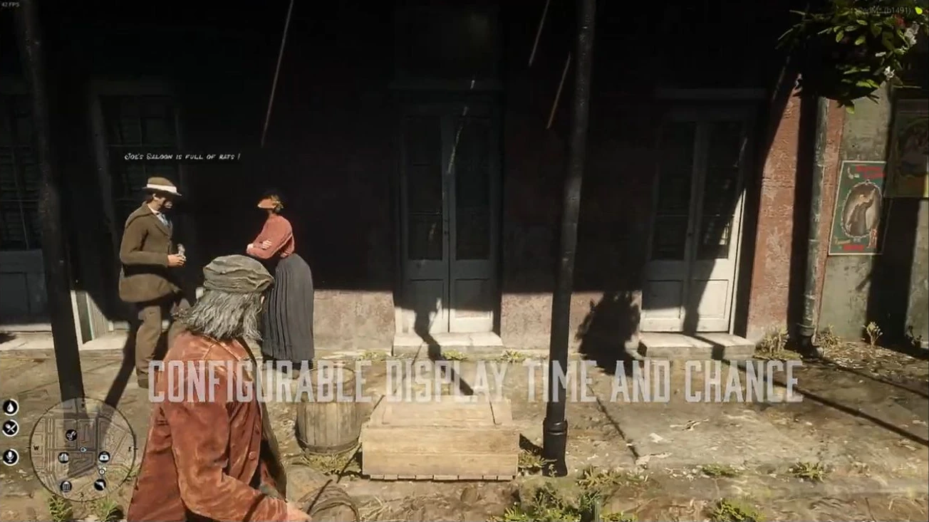Player-supplied rumor displayed above an NPC in the storefront demonstration