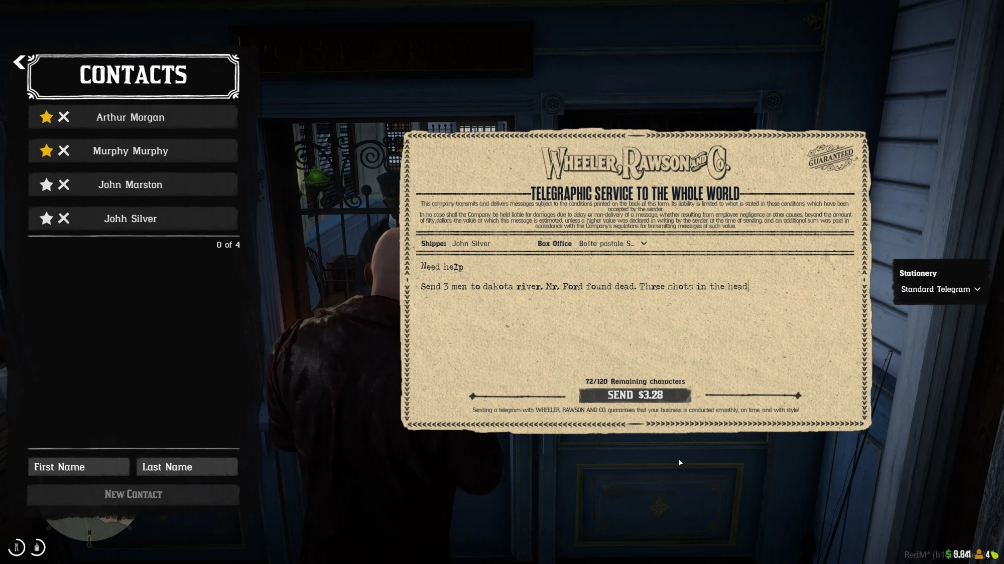 Telegram composition screen with contacts, recipient fields and remaining character count