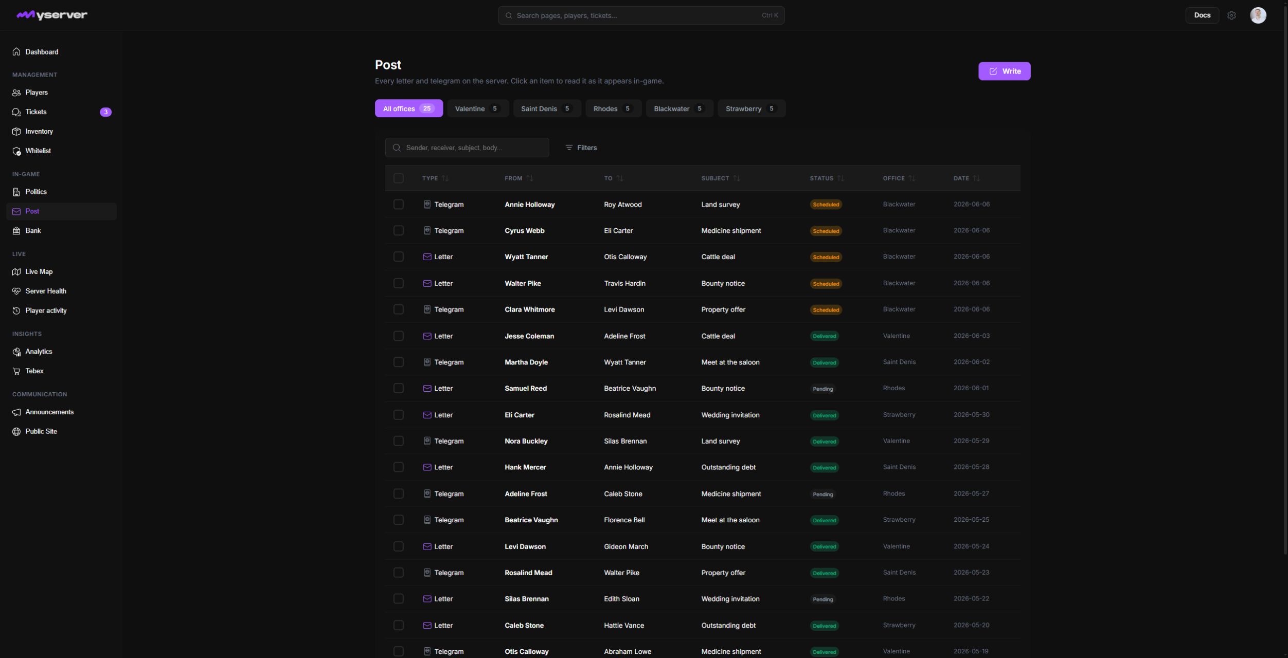 MyServer Post page