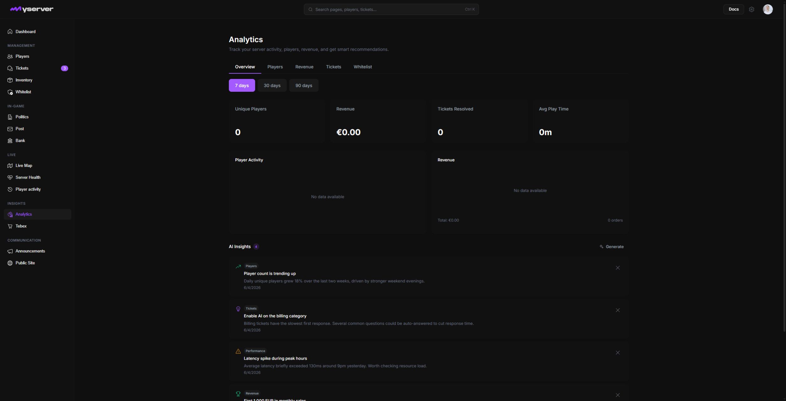 MyServer analytics workspace