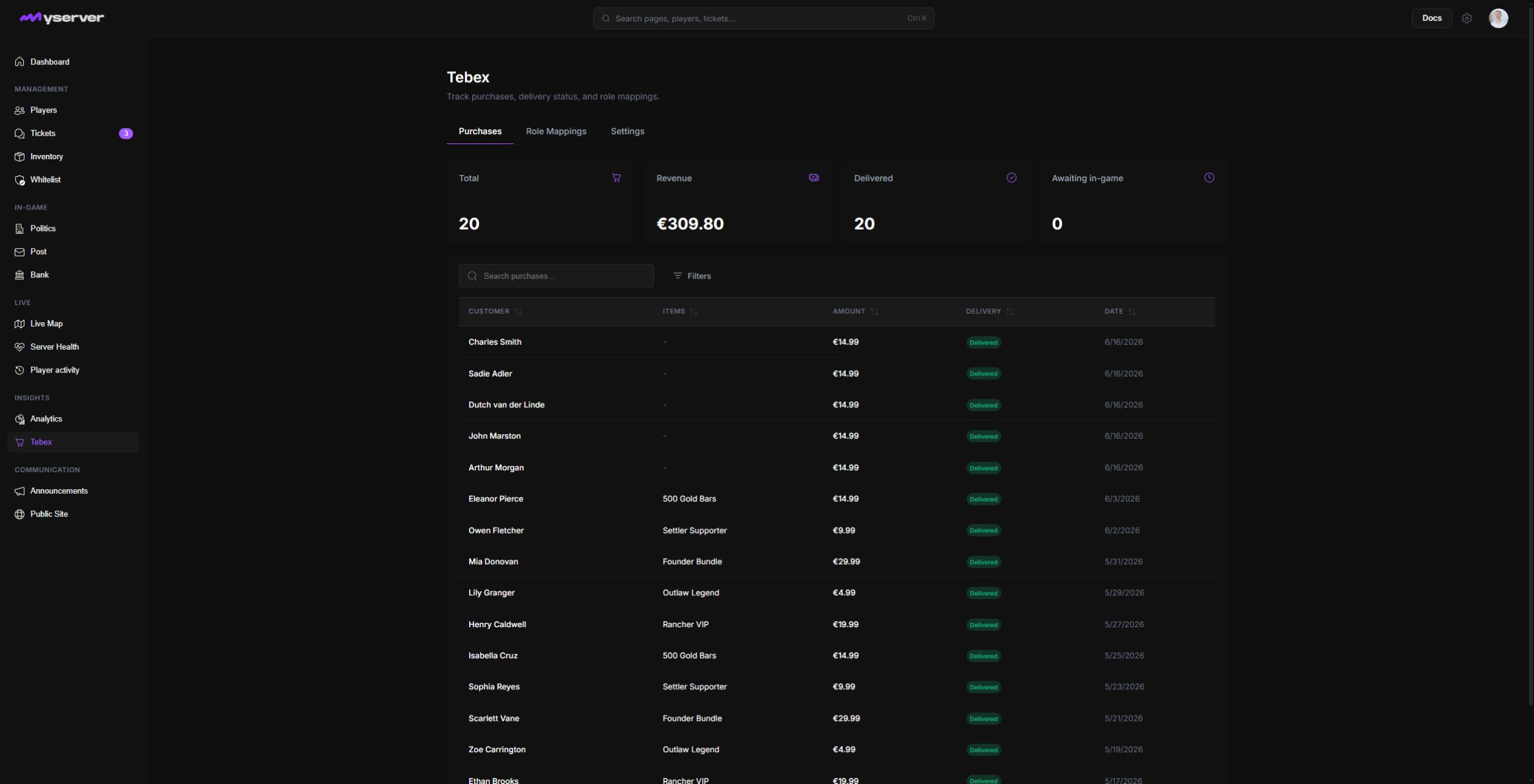 MyServer Tebex workspace