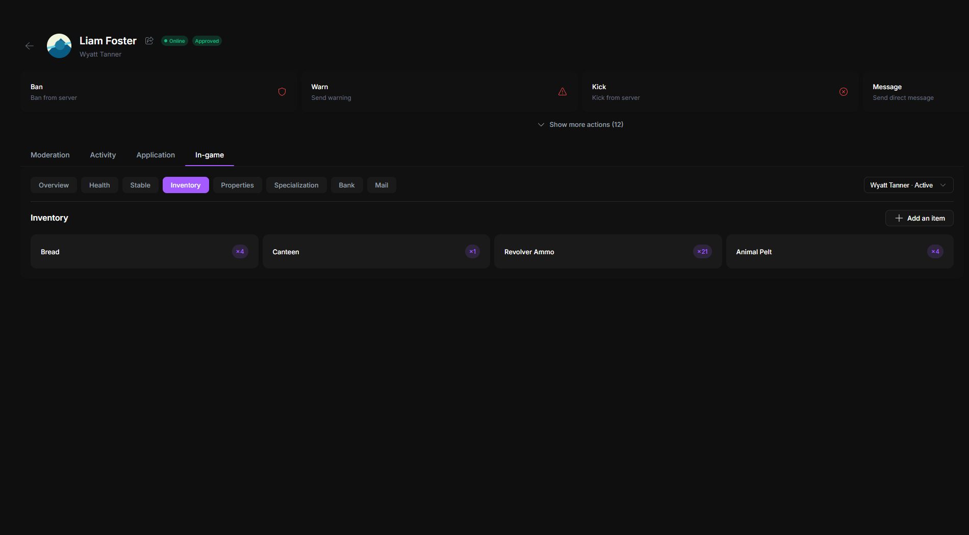 MyServer player profile character inventory