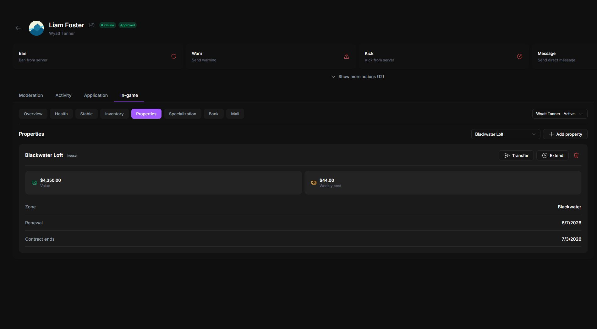 MyServer player profile property details