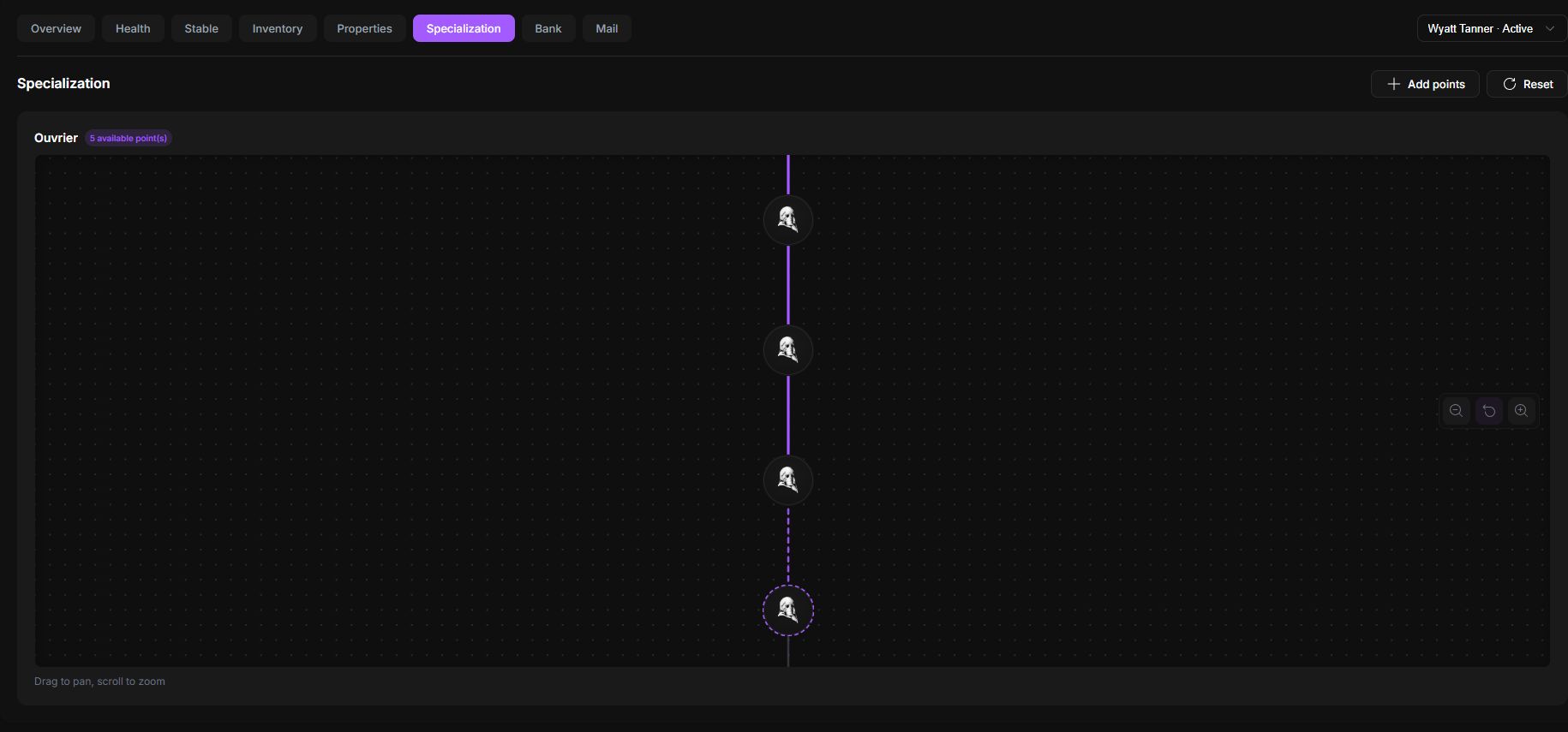 MyServer player profile specialization tree